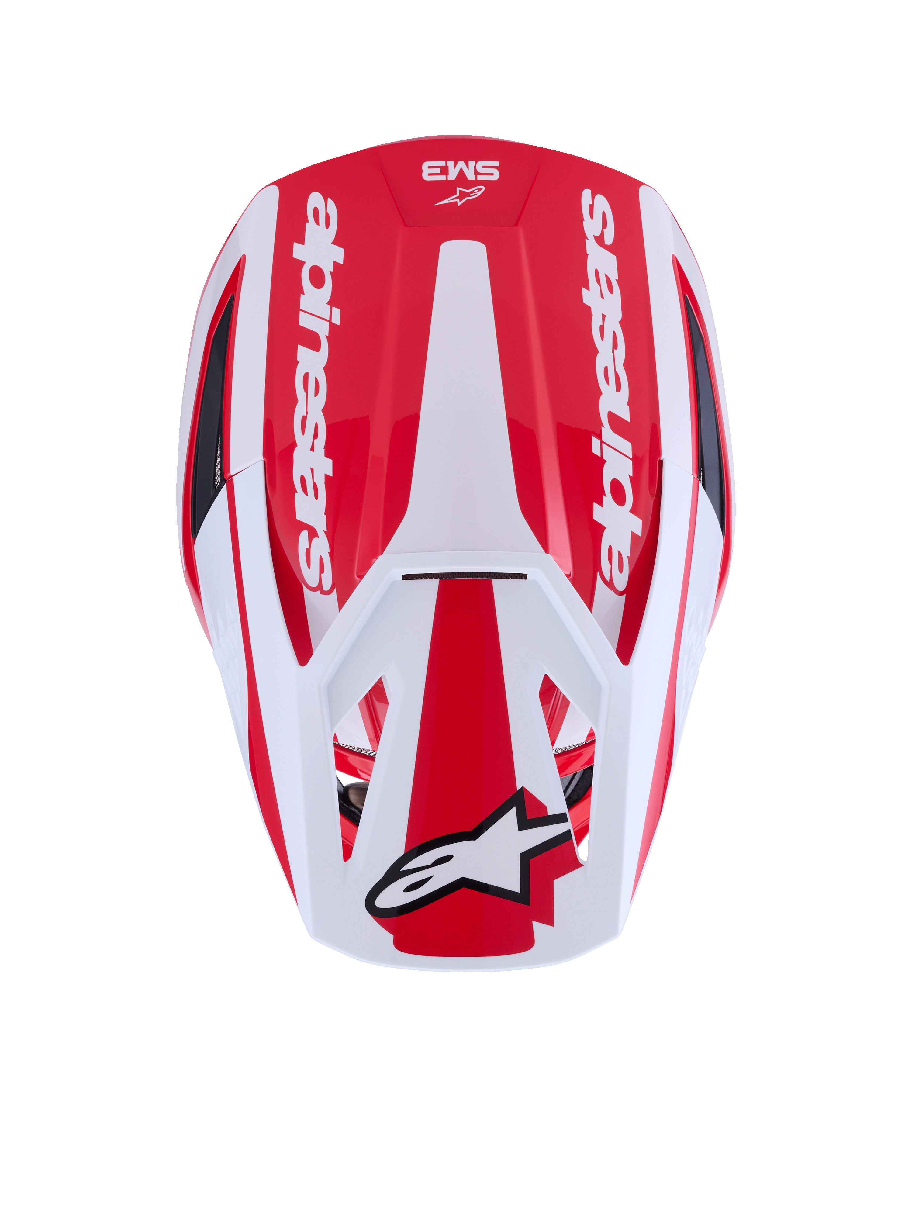 Alpinestars S-M3 Heat Helmet, Red and White Motocross Helmet, ECE 22.06 certified, overhead view of aerodynamic shell.