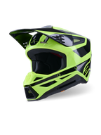 Alpinestars S-M3 Heat Helmet, Motocross Helmet, Yellow Fluo and Black Glossy, featuring an aerodynamic shell with a large peak, multiple ventilation intake ports, and aggressive chin bar styling, high-performance off-road head protection