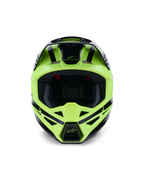 Alpinestars S-M3 Heat Helmet, front view, Yellow Fluo and Black Glossy, professional motocross and off-road helmet, featuring ventilated chin bar and sleek aerodynamic design with black accents.