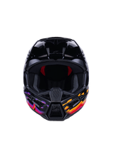 Alpinestars S-M3 Force OCD Helmet, Motocross Helmet, Glossy Black with vibrant purple, orange, and red graphics, front view showing wide eye port and ventilated chin guard, featuring 'One Goal - One Vision' branding, professional off-road racing gear