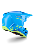 Alpinestars S-M3 Force OCD-hjälm, motocrosshjälm, Cyan Glossy med svarta och vita detaljer, strömlinjeformad aerodynamisk design, integrerade ventilationsöppningar och skyddande visir för terrängprestanda