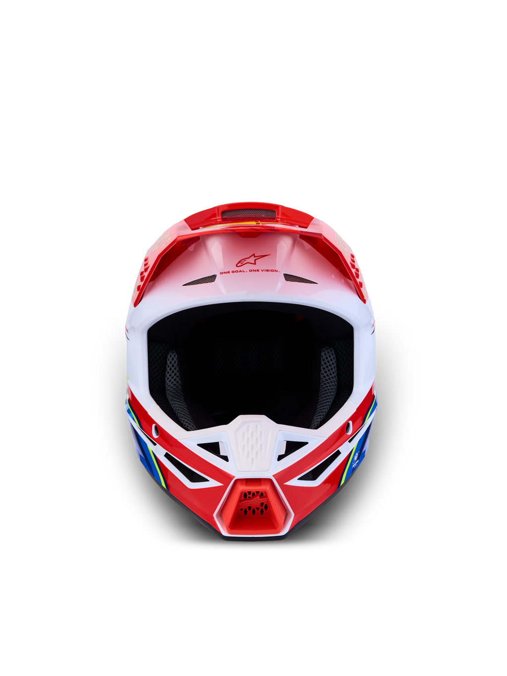 Alpinestars SM3 Falcon ungdomshjälm, röd och vit motocrosshjälm för terrängkörning, ECE 2206-certifierad, frontvy.