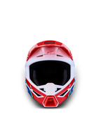 Alpinestars SM3 Falcon ungdomshjälm, röd och vit motocrosshjälm för terrängkörning, ECE 2206-certifierad, frontvy.
