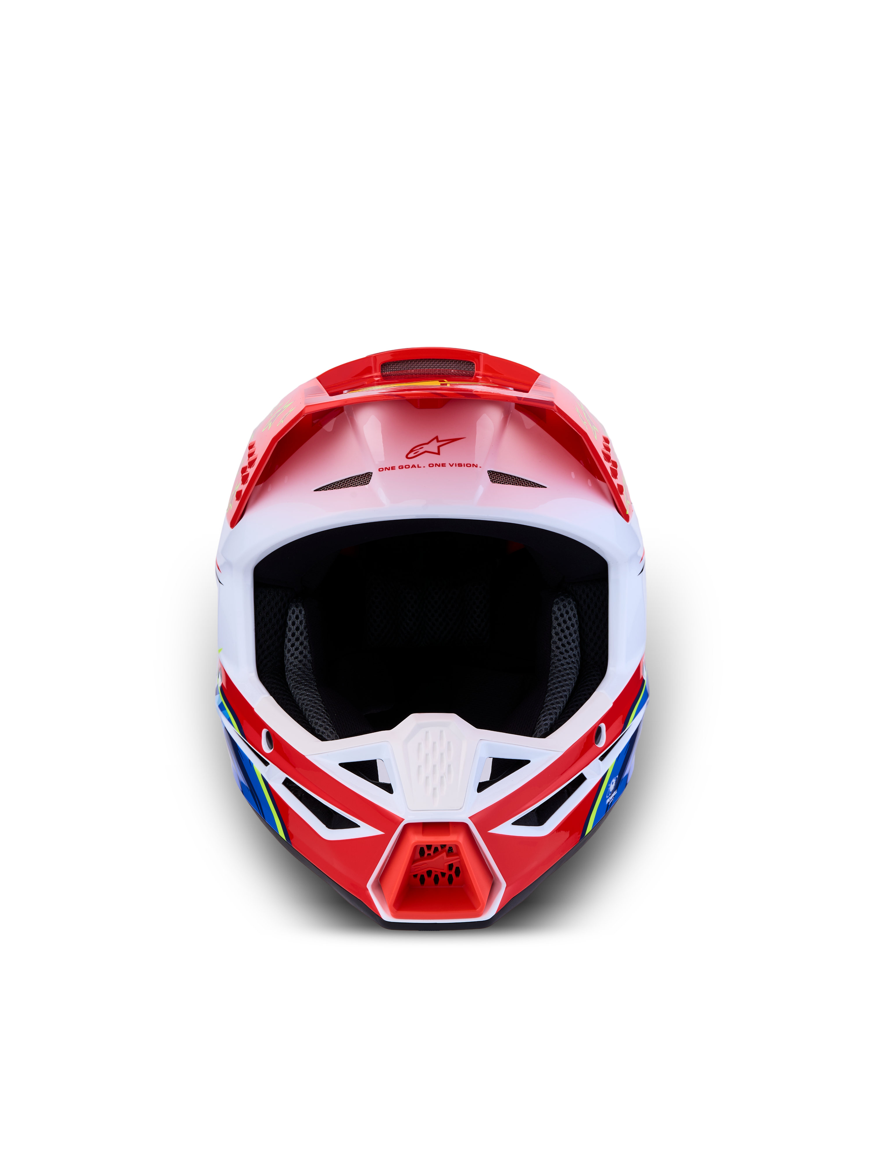 Alpinestars SM3 Falcon ungdomshjälm, röd och vit motocrosshjälm för terrängkörning, ECE 2206-certifierad, frontvy.