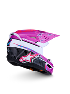 Alpinestars SM3 Falcon ungdomshjälm ECE06, lila och vit motocrosshjälm för ungdomar med glansig rosa stjärngrafik, CE-certifierad, aerodynamiskt skal för terrängkörning.