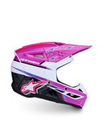 Alpinestars SM3 Falcon Ungdom Hjälm ECE06, lila, vit och neonrosa motocrosshjälm, lättviktsskydd för terrängkörning.
