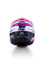 Alpinestars SM3 Falcon ungdomshjälm ECE06, lila och vit motocrosshjälm med rosa detaljer och fågelgrafik bak.