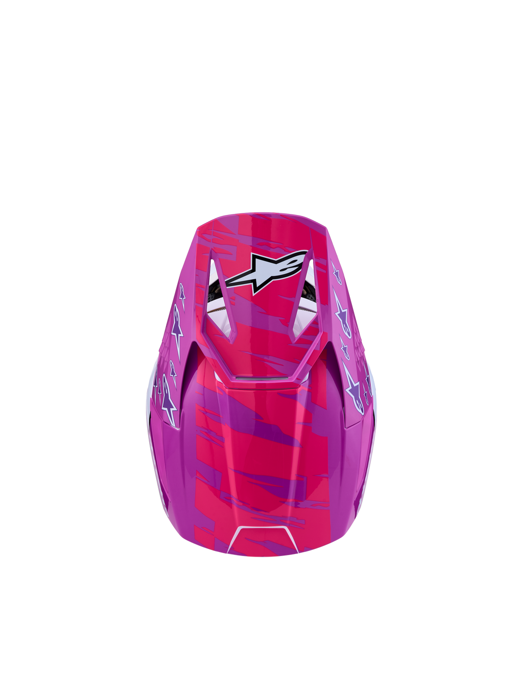 Alpinestars SM3 Falcon ungdomshjälm, motocrosshjälm i lila och rosa fluo med vit stjärngrafik, ECE 2206-certifierad, designad för terrängkörning