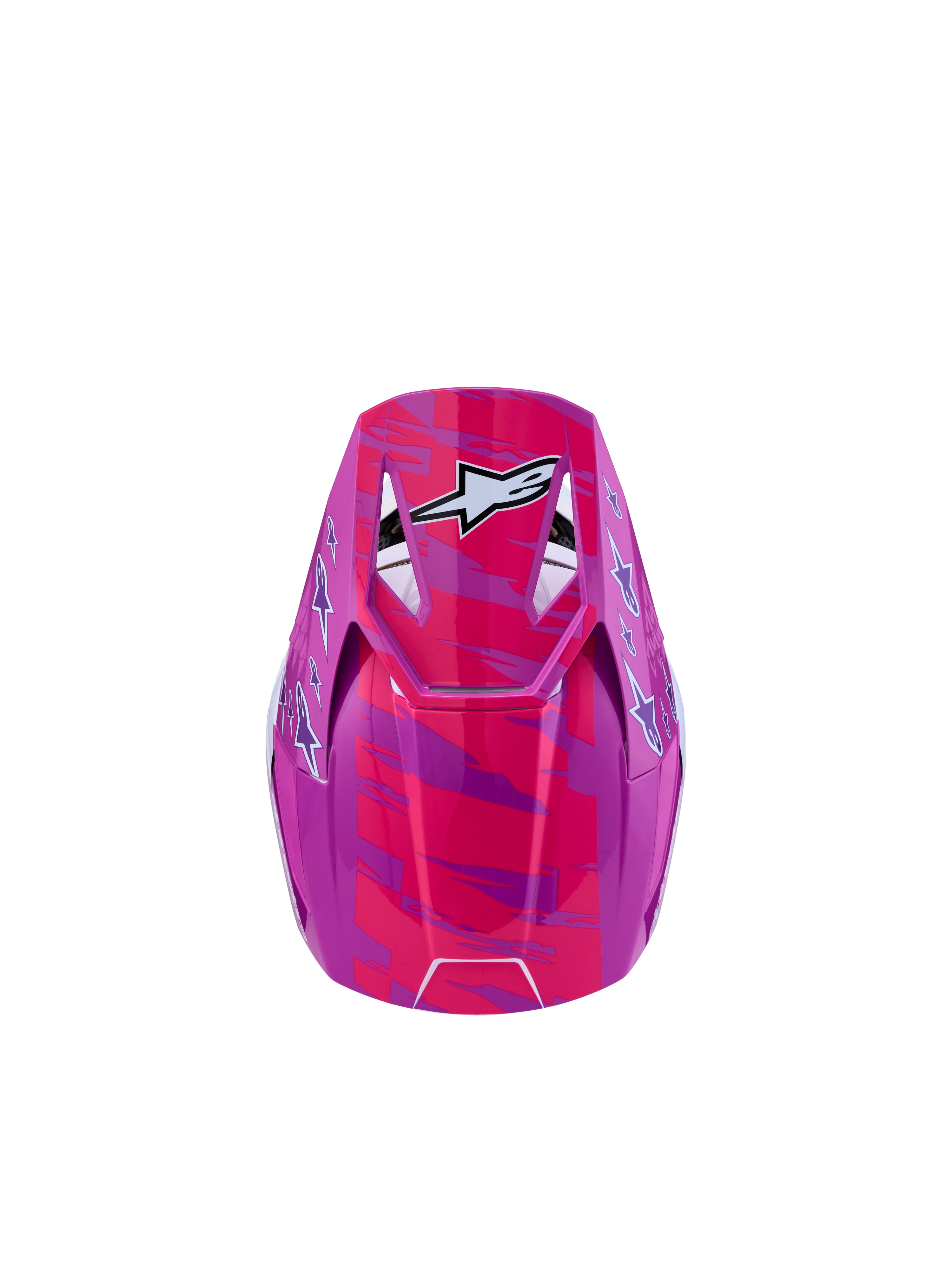 Alpinestars SM3 Falcon ungdomshjälm, motocrosshjälm i lila och rosa fluo med vit stjärngrafik, ECE 2206-certifierad, designad för terrängkörning