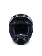 Alpinestars S-M7 Solid hjälm ECE 22.06, motocrosshjälm, Black Glossy, vy framifrån som framhäver det aerodynamiska kompositskalet, ventilationsöppningar på hakpartiet och invändig meshvaddering, strömlinjeformad finish för offroadracing