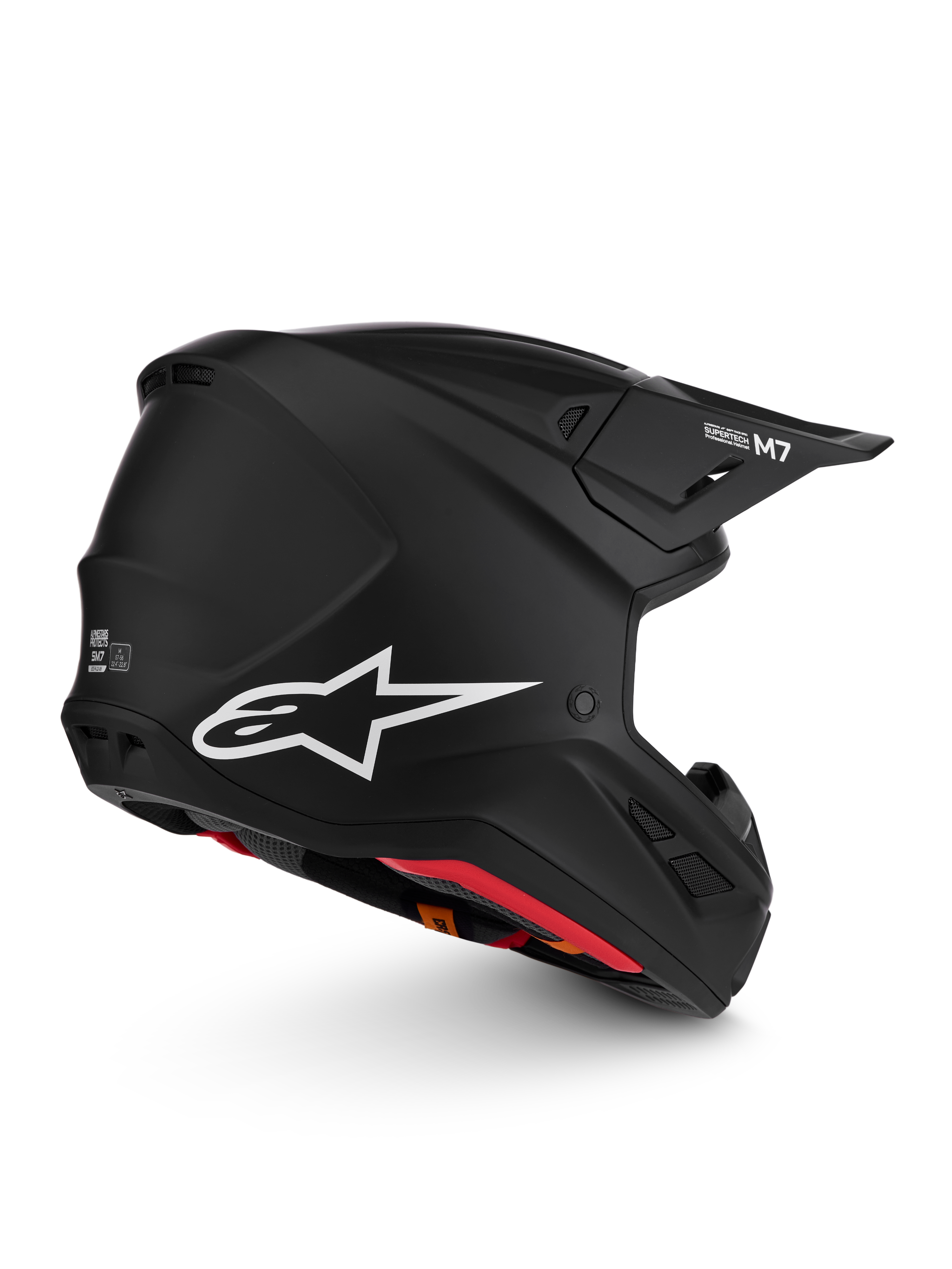 Alpinestars S-M7 Solid hjälm ECE06, mattsvart motocrosshjälm för terrängkörning med vit stjärnlogo och aerodynamisk profil.