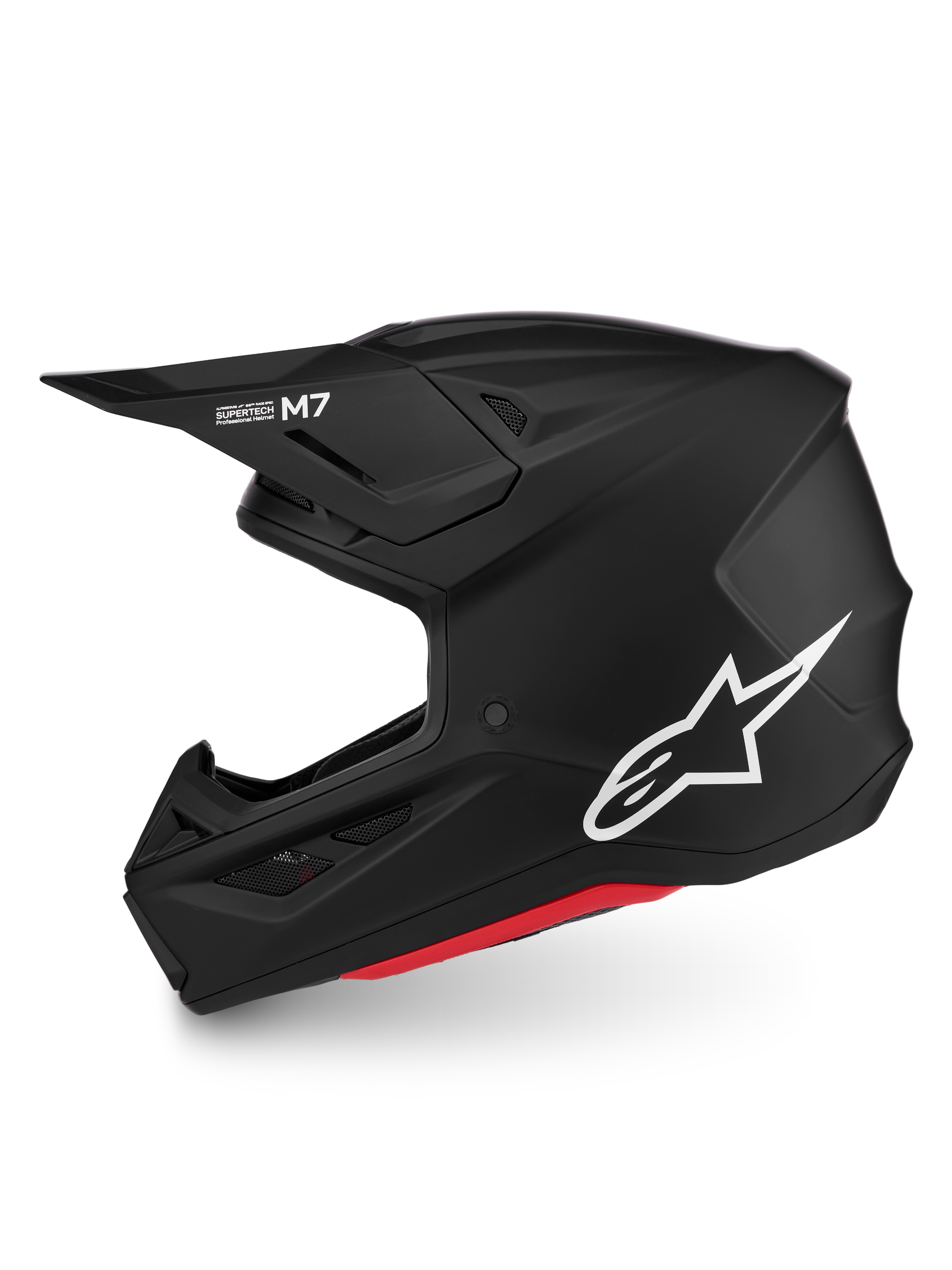 Alpinestars S-M7 Solid hjälm, matt svart motocrosshjälm med vit logotyp och aerodynamiskt skal, ECE 22.06-certifierad