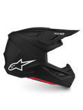 Alpinestars S-M7 Solid hjälm ECE06, matt svart motocrosshjälm med vit Astar-logotyp, aerodynamiskt skal, ECE 22.06-godkänd.