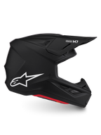 Alpinestars S-M7 Solid hjälm ECE06, matt svart motocrosshjälm med vit Astar-logotyp, aerodynamiskt skal, ECE 22.06-godkänd.