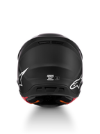Alpinestars S-M7 Solid hjälm, matt svart motocrosshjälm bakifrån, ECE 22.06-certifierad, storlek M med vita logotyper.