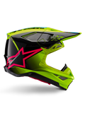 Alpinestars Supertech M10 Unite-hjälm, motocrosshjälm, gul fluo och svart med Diva Pink-stjärngrafik, glansig aerodynamisk design med flera ventilationsöppningar, ECE 22.06-certifierad