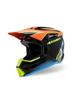 Alpinestars S-M3 Youth Fray Helmet, motocrosshjälm, svart, orange, gul och blå, med en glansig finish, aerodynamisk skärm och tydlig branding för terrängkörning för ungdomar