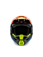 Alpinestars S-M3 Youth Fray-hjälm, frontvy av en svart motocrosshjälm med livfull orange, neongul och blå grafik, designad för ungdomar och terrängkörning