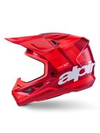 Alpinestars S-M7 Core Helmet, Red Glossy with geometric accents, Motocross Helmet, side profile view, aerodynamic shell with ventilation ports and white branding, high-performance off-road racing gear
