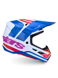 Alpinestars S-M7 Core hjälm ECE06, motocrosshjälm, vit, blå och rosa glansig finish, lättviktskomposit, CE-certifierad.