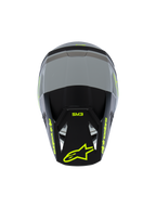 Alpinestars S-M3 Radium-hjälm för ungdom ECE 22.06, motocrosshjälm, matt grå och svart med neongula detaljer, vy ovanifrån som visar Alpinestars- och SM3-logotyper, specialiserat huvudskydd för terrängkörning för ungdomar