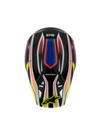 Alpinestars S-M3 Youth Wurx-hjälm ECE 22.06, motocrosshjälm, svart med livfull röd, blå och gul grafik, sedd ovanifrån med SM3-logotyp och gul Alpinestars-logotyp på visiret, skyddsutrustning för terrängkörning