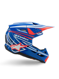 Alpinestars S-M3 Youth Wurx hjälm, motocrosshjälm för ungdom, blå med röd och vit grafik, sidoprofil med aerodynamiskt visir, ventilationsöppningar och stjärnlogotyp, glansig finish, ECE 22.06-certifierad