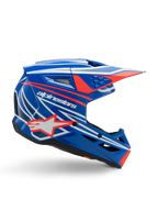 Alpinestars S-M3 Youth Wurx hjälm, motocrosshjälm för ungdom, blå med röd och vit grafik, sidoprofil med aerodynamiskt visir, ventilationsöppningar och stjärnlogotyp, glansig finish, ECE 22.06-certifierad