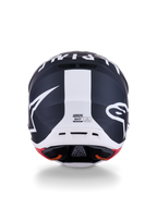 Alpinestars S-M7 Dasher-hjälm, motocrosshjälm, mattsvart och vit med röda detaljer, baksida med tydlig stjärnlogotyp och central vit rand, aerodynamisk design för terrängkörning