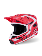 Alpinestars S-M7 Deed Helmet, Motocross Helmet, Red Black and White Glossy, featuring a sleek aerodynamic shell with bold branding, integrated ventilation ports, and a protective visor for off-road racing