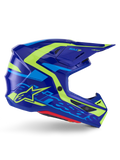 Alpinestars S-M7 Deed Helmet ECE 22.06, Motocross Helmet, Blue Yellow Fluo Glossy, side profile view featuring an aerodynamic shell with bold Alpinestars branding, bright yellow and light blue graphic accents, multiple ventilation ports, and integrated visor design for elite off-road racing