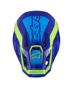 Alpinestars S-M7 Deed Helmet, Motocross Helmet, Blue and Yellow Fluo Glossy, top-down view showing the aerodynamic shell, ventilation ports, and distinctive fluo yellow branding against a deep blue finish.