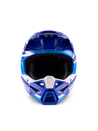 Yamaha S-M3 Hjälm ECE 22.06, motocrosshjälm, blå och vit glansig finish, vy framifrån som framhäver det skyddande hakpartiet med Yamaha-branding och flera ventilationsöppningar.