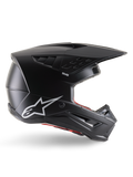 Alpinestars S-M5 Solid Helmet, Motocross Helmet, Matte Black, featuring white Alpinestars star logo and red interior lining, aerodynamic design with multiple air vents and long visor, ECE 22.06 certified off-road protection