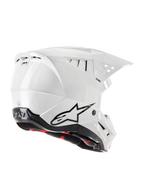 Alpinestars S-M5 Solid Helmet ECE 22.06, Motocross Helmet, White Glossy, rear three-quarter view featuring black Astars logo, integrated exhaust vents, and sleek aerodynamic shell design