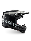 Alpinestars S-M5 Corp motocrosshjälm, mörkgrå glansig finish, ECE 22.06-certifierad med ett lätt termoplastskal och vit logotyp.
