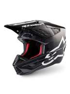 Alpinestars S-M5 Corp motocrosshjälm, mörkgrå glansig och vit MC-hjälm, ECE 22.06-certifierad med rött innerfoder.