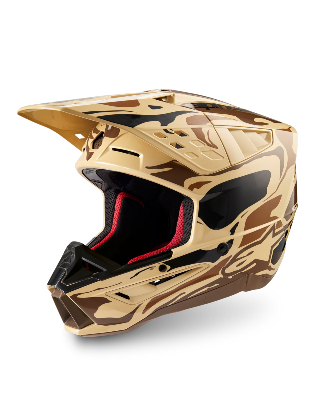 Alpinestars S-M5 Mineral Motocross Helmet, Dark Brown Kangaroo Matt camo, ECE 22.06 certified, advanced off-road protection.
