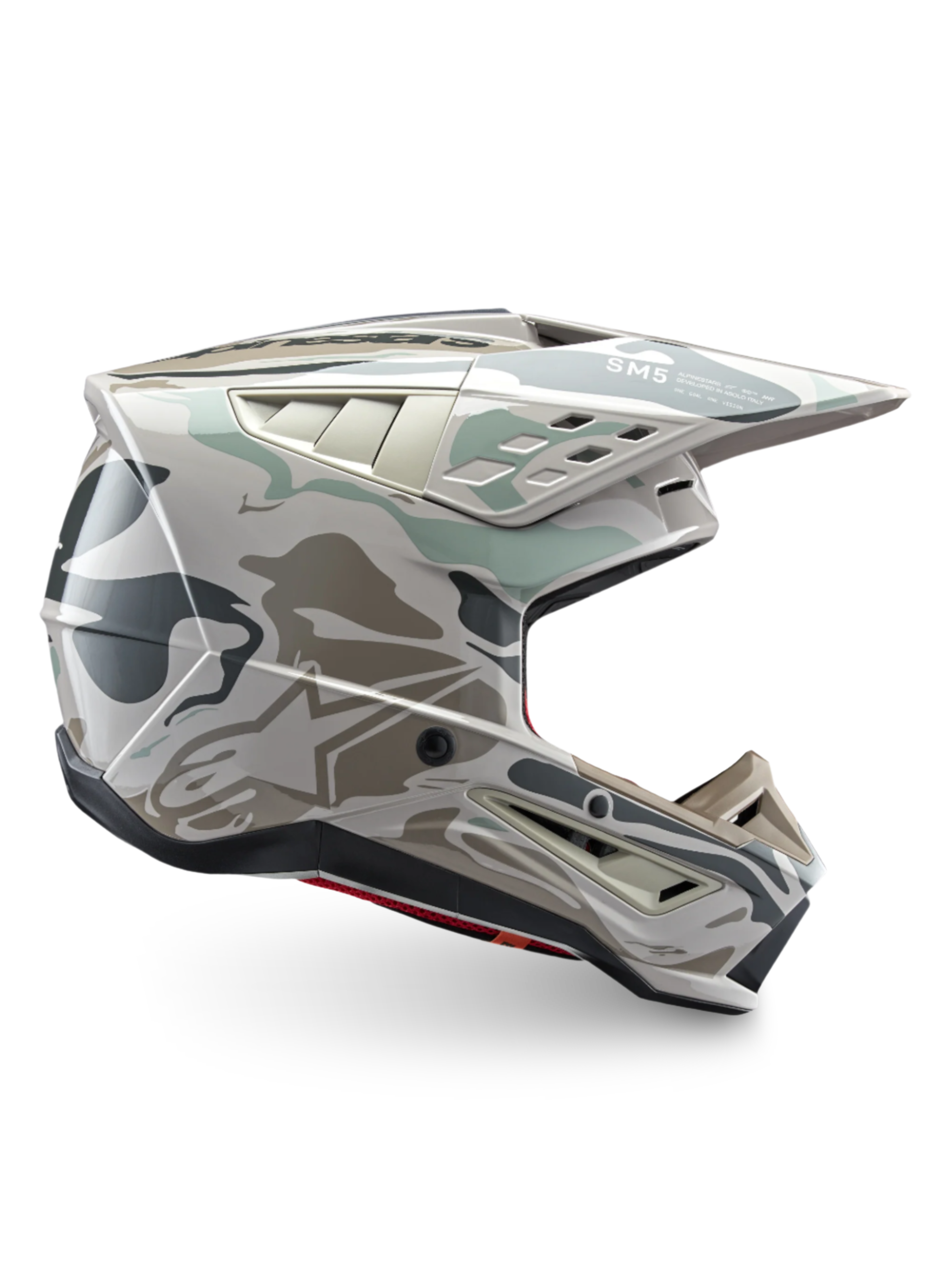 Alpinestars S-M5 Mineral hjälm, varmgrå och celadongrön motocrosshjälm, ECE 22.06-certifierad för terrängkörning