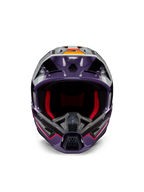 Alpinestars S-M5 Sail Helmet ECE, Motocross Helmet, Violet Black and Silver Glossy, front view featuring red interior padding, ventilated chin bar, and visor with orange accents, sleek aerodynamic shell for off-road protection