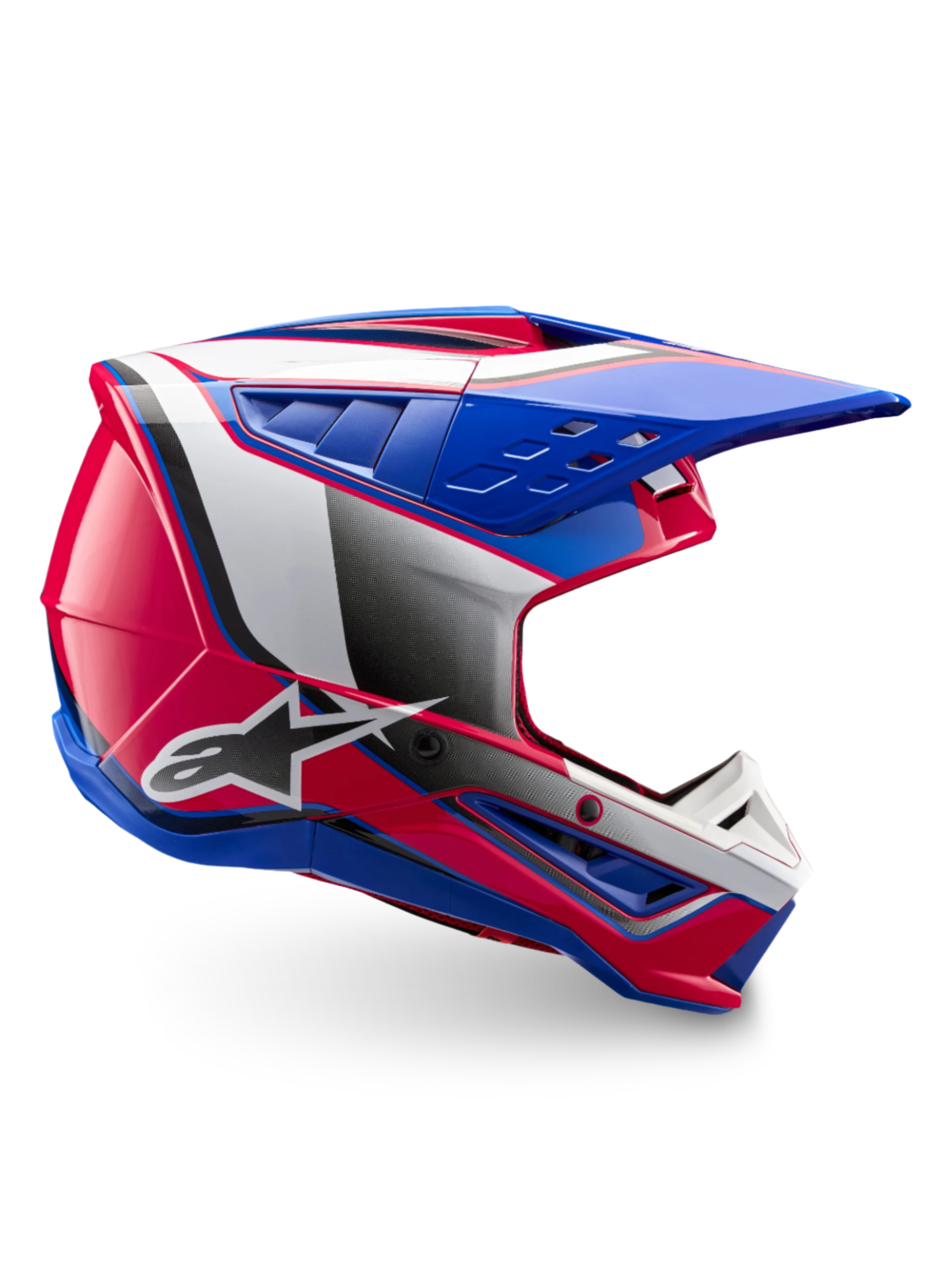 Alpinestars S-M5 Sail hjälm, motocrosshjälm i rosa, blå och vit, ECE 22.06-certifierad med glansig finish