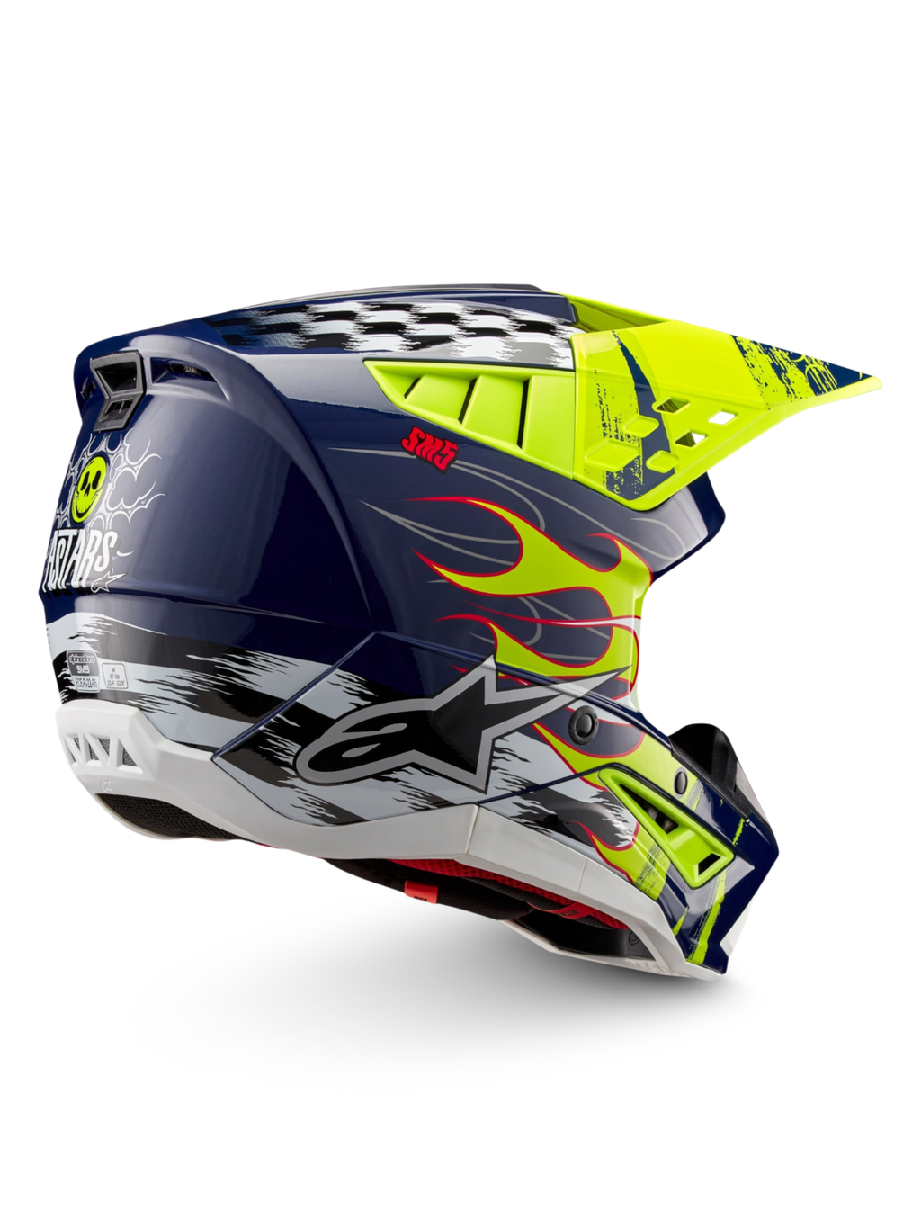 Alpinestars S-M5 Rash hjälm, motocrosshjälm för terrängkörning, nattmarin och gul fluo, glänsande finish, ECE 22.06-certifierat skydd.