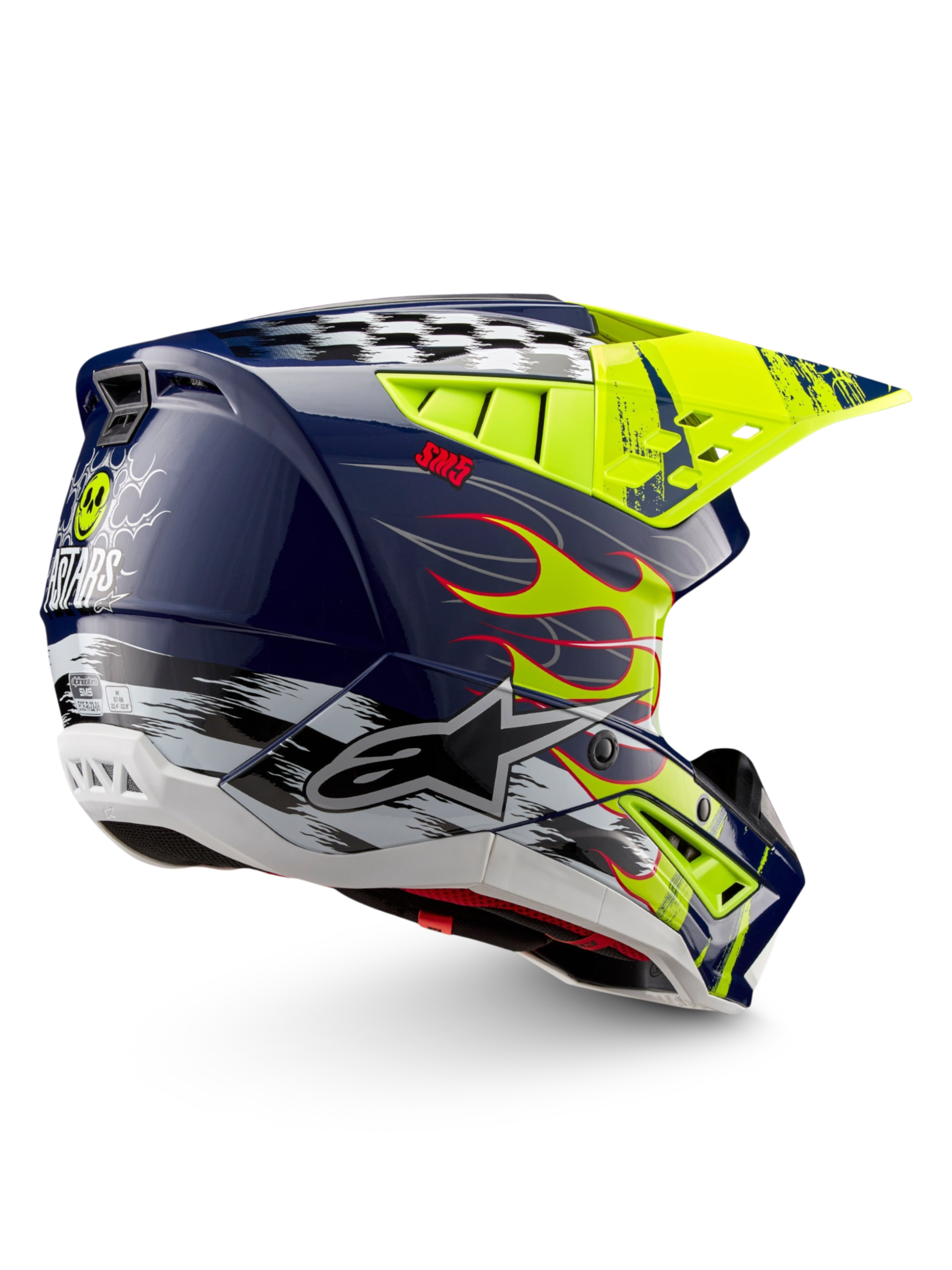Alpinestars S-M5 Rash hjälm, motocrosshjälm för terrängkörning, nattmarin och gul fluo, glänsande finish, ECE 22.06-certifierat skydd.