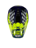 Alpinestars S-M5 Rash hjälm, motocrosshjälm i marinblått och neongult med rutig grafik och Astars-dödskalle.