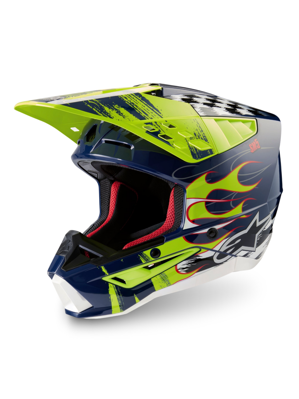 Alpinestars S-M5 Rash hjälm ECE 22.06, glänsande motocrosshjälm i nattmarin och gul fluo med avancerat skydd.