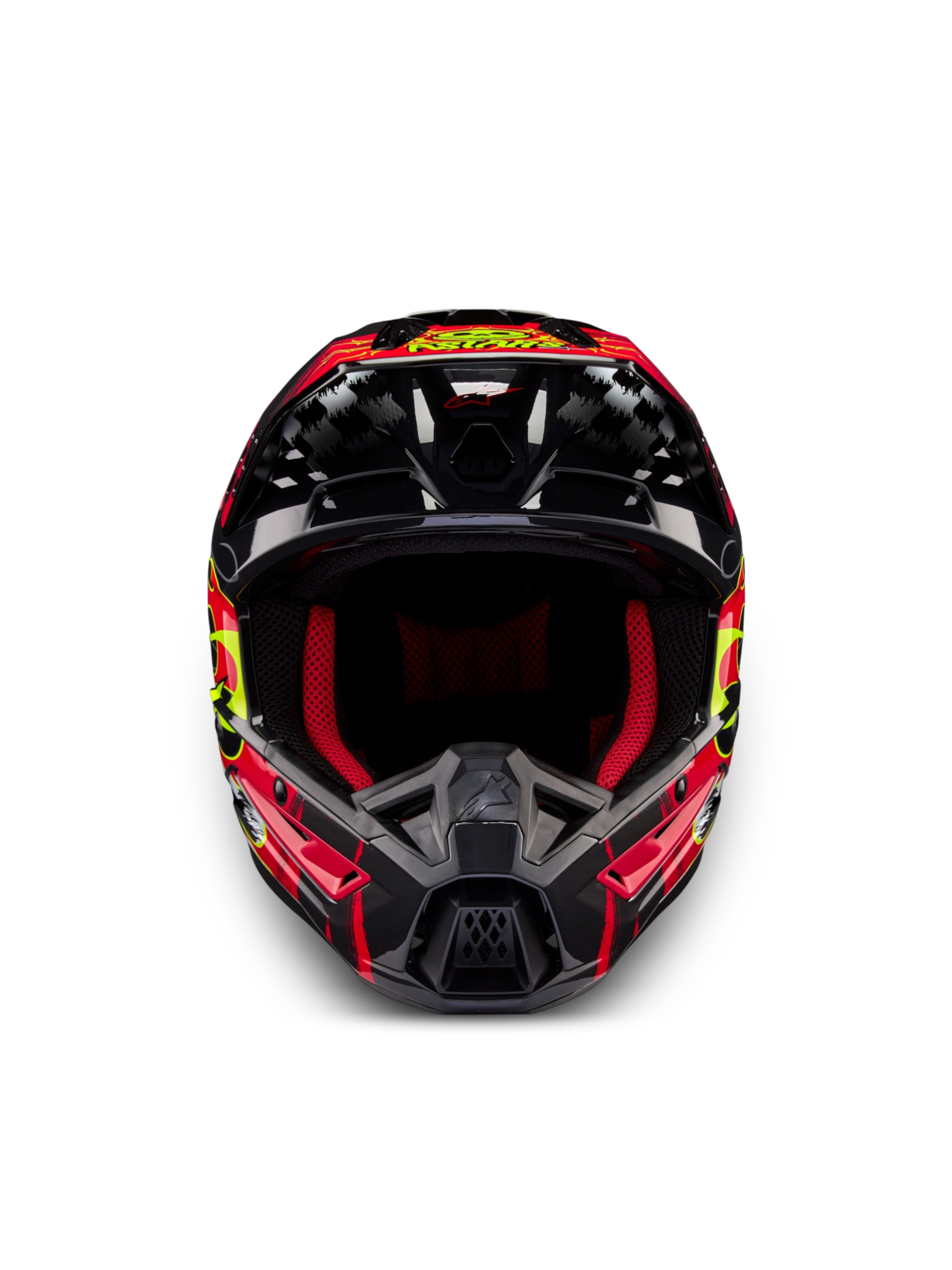 Alpinestars S-M5 Rash Helmet ECE 22.06, Motocross Off-Road Helmet in Dark Gray and Bright Red Glossy, featuring a ventilated thermoplastic shell and ECE certification.