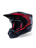 Alpinestars Honda S-M5-hjälm, motocrosshjälm, glansig svart och röd, med silverfärgade Honda-dekaler och SM5-logotyp, aerodynamisk profil med stora luftintag och justerbar skärm, designad för terrängkörning