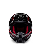 Alpinestars Honda S-M5-hjälm ECE, motocrosshjälm, svart röd glansig, vy framifrån med en glansig svart finish och röd grafik, klarröd invändig vaddering, vinklad design med flera luftintag, högpresterande skydd för motocross
