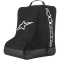 Alpinestars Boot Bag, förvaringsväska för motocrossutrustning, svart med vit stjärnlogotyp och vertikalt ordmärke, bärhandtag i vävband upptill, förstärkt botten i presenningsmaterial, slitstark 600D polyester, designad för terrängskor