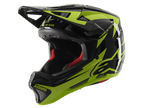 Alpinestars Missile Tech-Air Full Face Helmet, MTB Downhill Helmet, Black and Yellow Fluo Glossy, featuring 22 vents, 'ASTARS' and 'MISSILE TECH' branding, red interior padding, glossy aerodynamic design